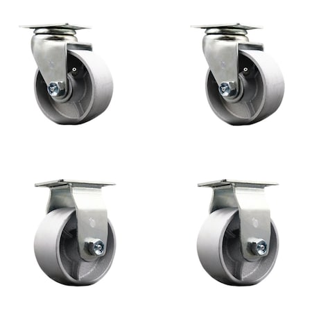 Service Caster 4'' Semi Steel Cast Iron Caster Set with Bronze Bearings 2 Swivel 2 Rigid, 4PK SCC-20S420-SSBZ-2-R-2